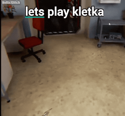 a computer screen says lets play kletka in a room