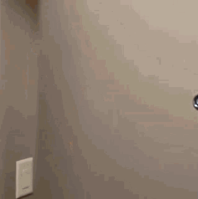 a person is peeking out from behind a door and smiling .