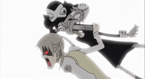 a cartoon drawing of a girl screaming and a man with a cross on his head
