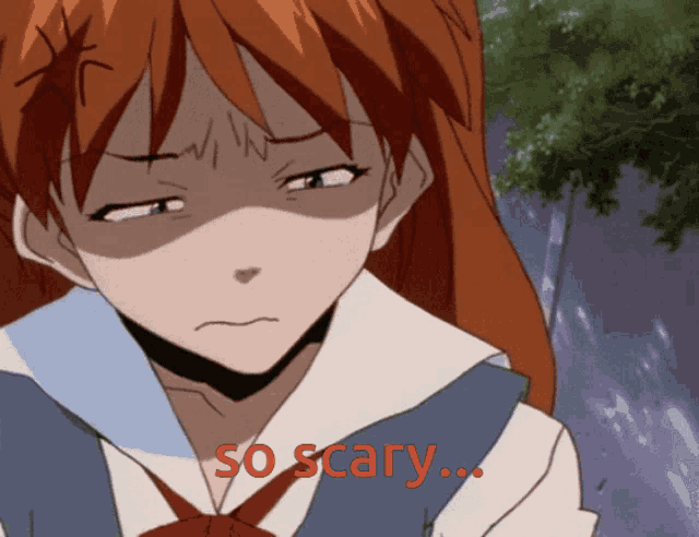 a picture of a girl with red hair and the words so scary below her