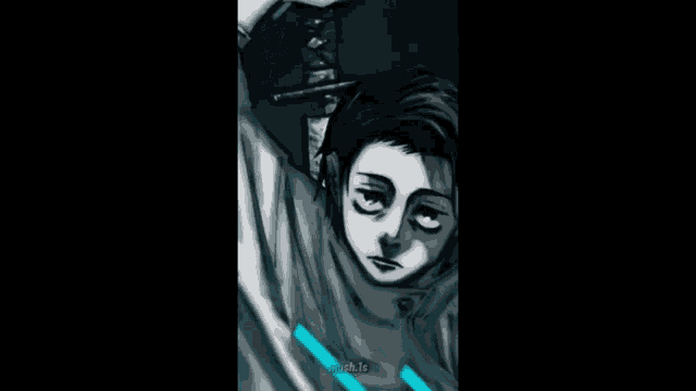 a black and white drawing of a person holding a sword in their hand .