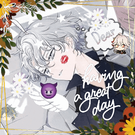 a drawing of a boy with a kiss on his cheek and the words having a great day