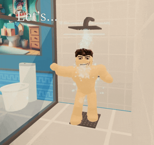 a cartoon character taking a shower with the words let 's make love