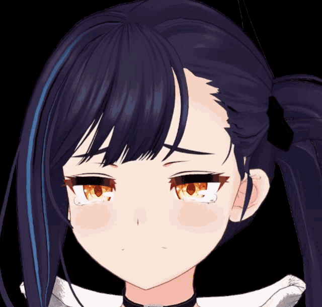 a close up of a anime girl 's face with a ponytail