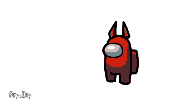 a red among us character is pointing to the right