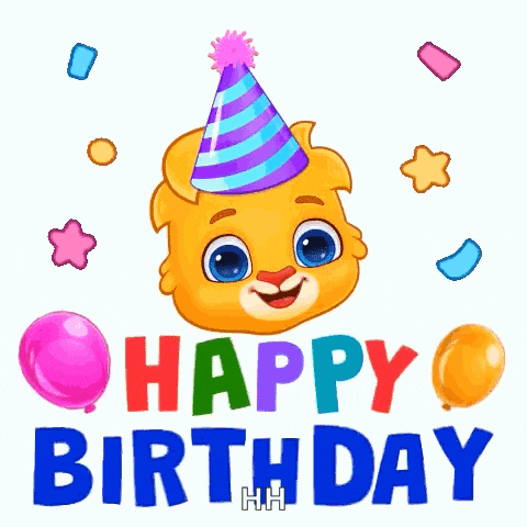 a happy birthday greeting card with a bear wearing a party hat