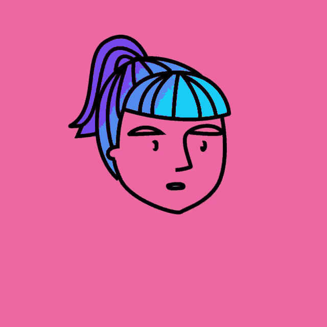 a drawing of a girl with a ponytail and stars in her eyes on a pink background