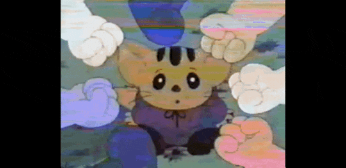 a cartoon cat is surrounded by paws in a circle .