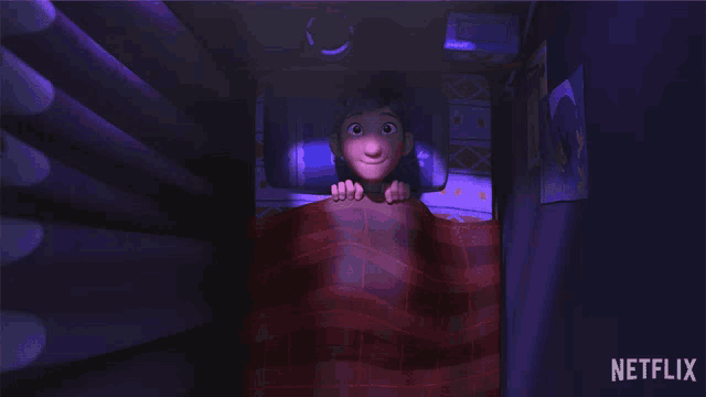 a cartoon character is peeking out from under a blanket with netflix written on the bottom right