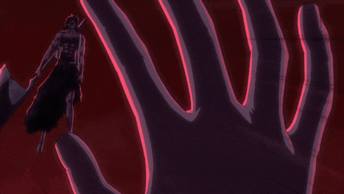 a drawing of a man with a sword and a purple background