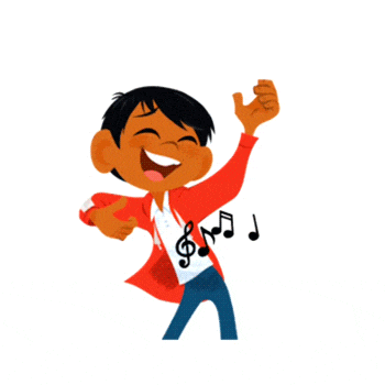 a cartoon of a boy dancing with music notes around him