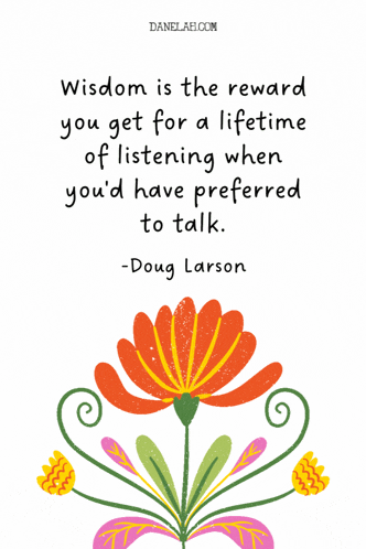 a quote by doug larson with a colorful flower in the background