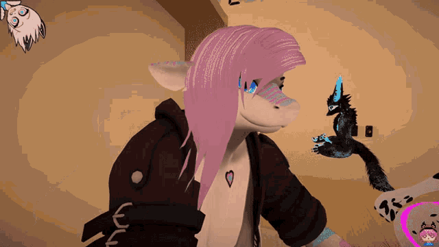 a computer generated image of a furry character with pink hair