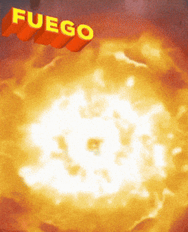 the word fuego is on a red background