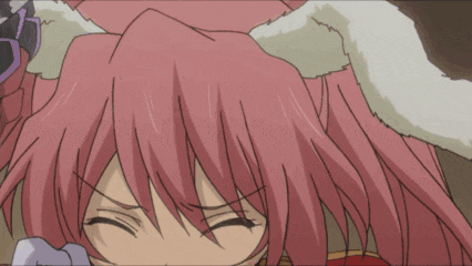a close up of a pink haired anime character
