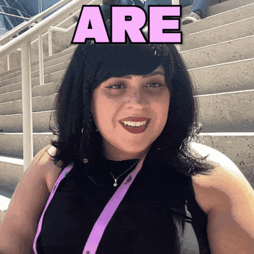 a woman with the word are above her