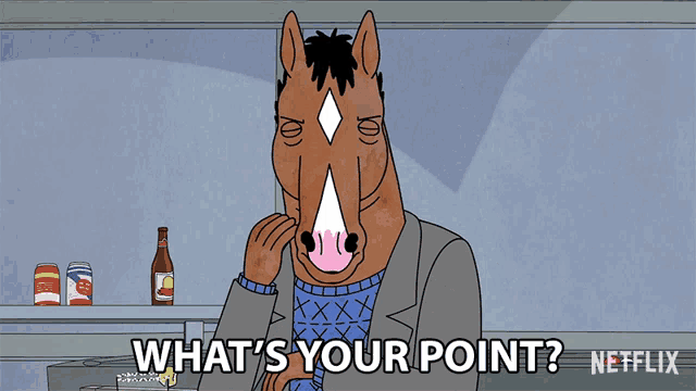 a cartoon horse says " what 's your point " in front of a netflix logo
