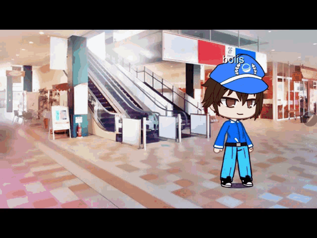 a boy wearing a blue hat that says polis