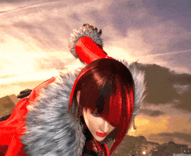 a woman with red hair and a fur coat has a solidsmax logo in the corner