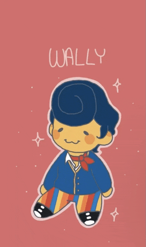 a cartoon drawing of a man with the name wally written above him