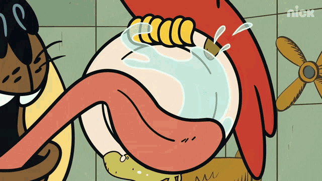 a cartoon of a person with a long tongue and the word nick on the bottom