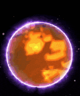 a cartoon illustration of a planet with a purple halo around it