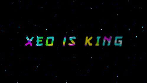 a black background with the words xeo is king written in rainbow colors