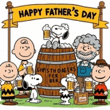 snoopy and charlie brown are celebrating father 's day with a barrel of beer