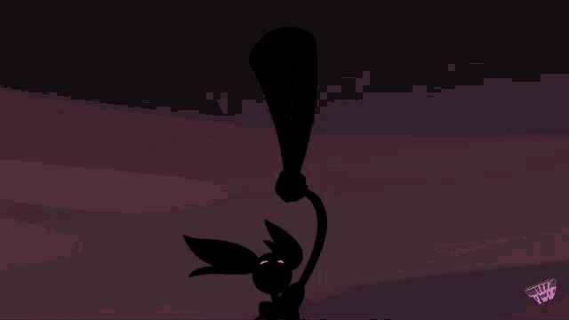 a silhouette of a cartoon character is standing on a pink surface