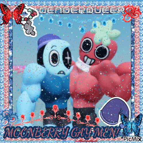 a picture of two cartoon characters with the words moonberry gay men