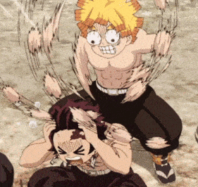 a cartoon of a man holding another man 's head with a yellow haired character in the background