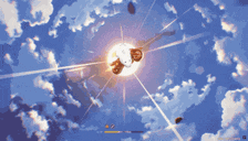 a painting of a rocket flying through the sky