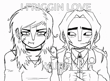a black and white drawing of a man and a woman with the words i friggin love written above them