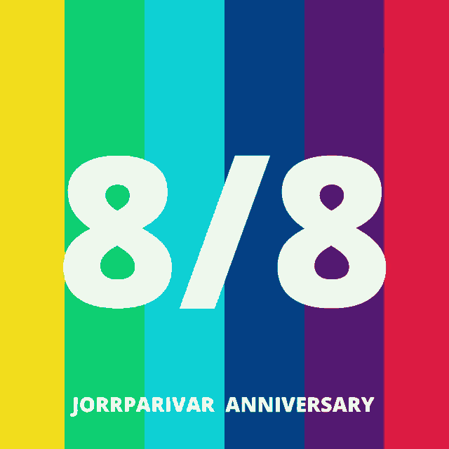 a rainbow colored background with the number 8/8