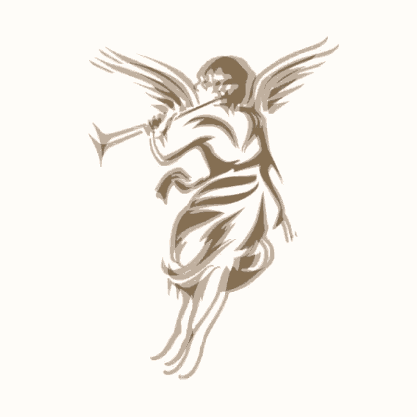 a drawing of an angel with wings playing a trumpet