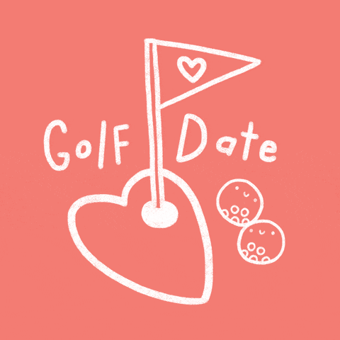 a drawing of a heart shaped golf ball with the words golf date written below it