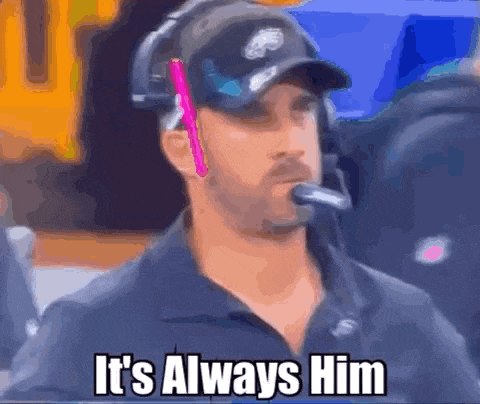 a man wearing a headset and a hat says `` it 's always him '' .