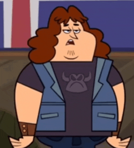 a cartoon character wearing a vest and a shirt with a devil on it
