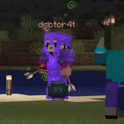 a purple minecraft character with the name doctor4t on the bottom