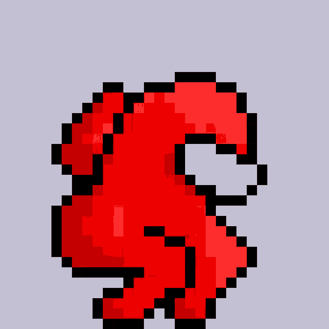 a pixel art of a red among us character with a blue mask on .