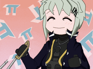 a girl with green hair is smiling and holding a sword in her hand