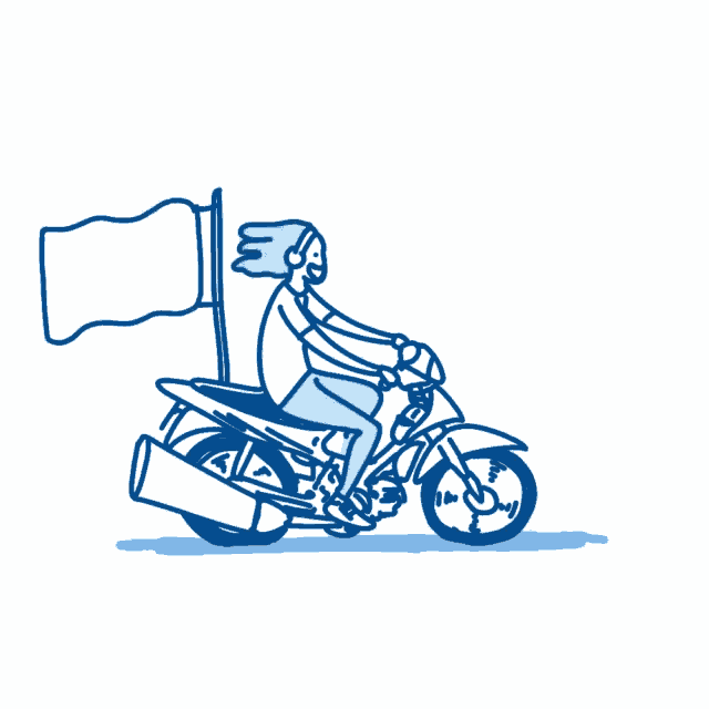 a drawing of a person riding a motorcycle with a flag in their hand