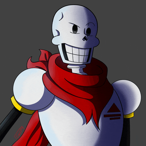 a cartoon drawing of papyrus with a scarf around his neck