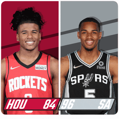 two basketball players from the rockets and the spurs are standing next to each other