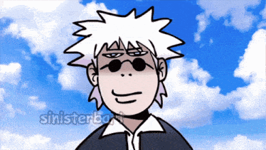 a cartoon drawing of a man with sunglasses and the words sinisterbot on the bottom