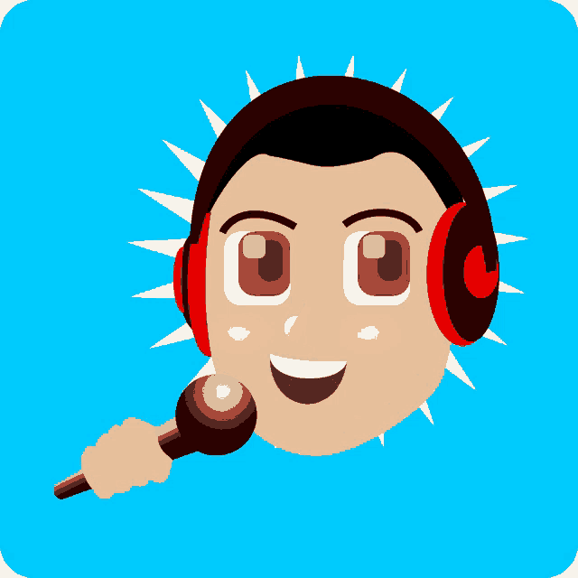 a cartoon character wearing headphones is holding a microphone