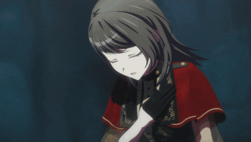 a girl in a red cape holds a sword in her hand