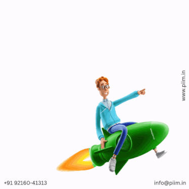 an advertisement for piim shows a man on a green rocket