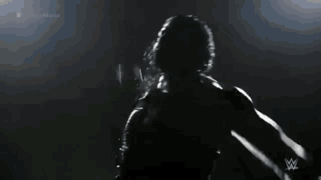 a silhouette of a wrestler with a wrestling logo on his chest .
