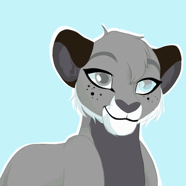 a drawing of a lion with green eyes and black eyebrows